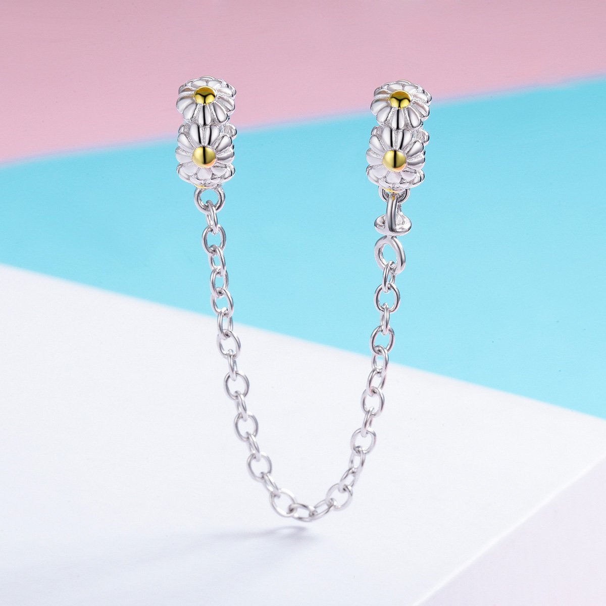 925 Sterling Silver Stackable Daisy Flower Safety Chain Stopper Charm fit Charm Bracelet DIY Jewelry SCC618