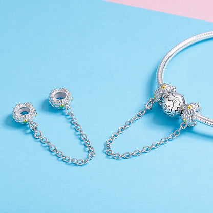 925 Sterling Silver Stackable Daisy Flower Safety Chain Stopper Charm fit Charm Bracelet DIY Jewelry SCC618