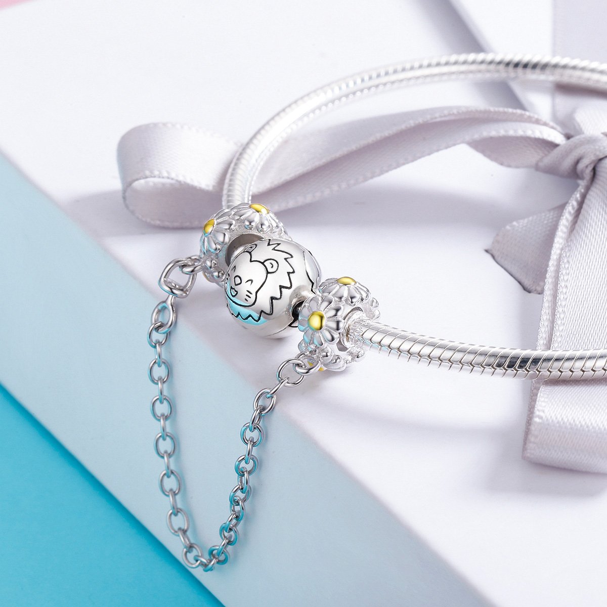 925 Sterling Silver Stackable Daisy Flower Safety Chain Stopper Charm fit Charm Bracelet DIY Jewelry SCC618