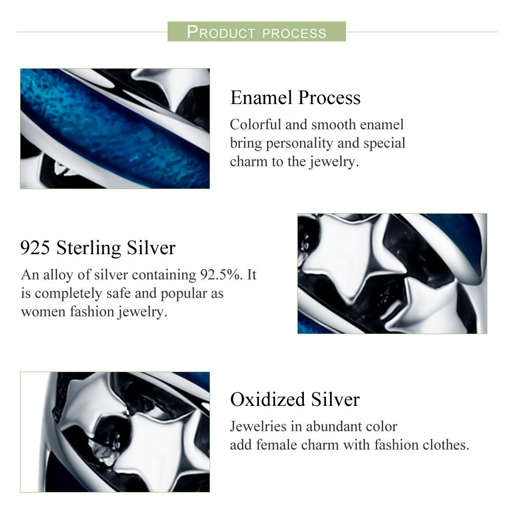Genuine 925 Sterling Silver Sparkling Star Blue Enamel Spacer Beads fit Women Bracelet Bangles DIY Fine Jewelry SCC636