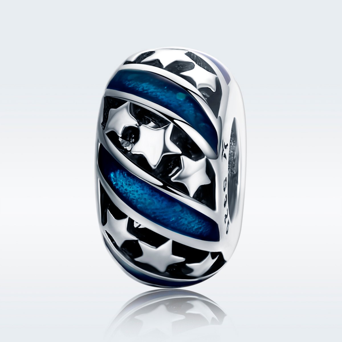 Genuine 925 Sterling Silver Sparkling Star Blue Enamel Spacer Beads fit Women Bracelet Bangles DIY Fine Jewelry SCC636