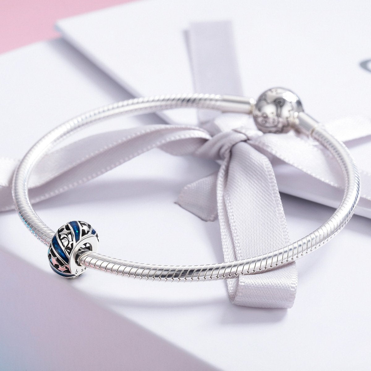 Genuine 925 Sterling Silver Sparkling Star Blue Enamel Spacer Beads fit Women Bracelet Bangles DIY Fine Jewelry SCC636