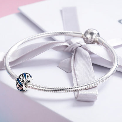 Genuine 925 Sterling Silver Sparkling Star Blue Enamel Spacer Beads fit Women Bracelet Bangles DIY Fine Jewelry SCC636
