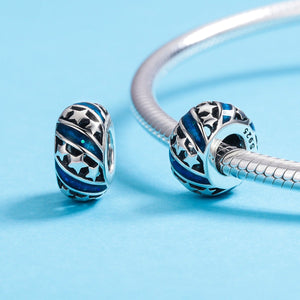 Genuine 925 Sterling Silver Sparkling Star Blue Enamel Spacer Beads fit Women Bracelet Bangles DIY Fine Jewelry SCC636