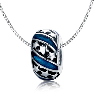 Genuine 925 Sterling Silver Sparkling Star Blue Enamel Spacer Beads fit Women Bracelet Bangles DIY Fine Jewelry SCC636