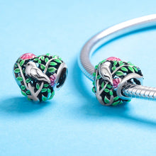 Load image into Gallery viewer, 925 Sterling Silver Bird in the Woods Colourful Enamel Heart Bead Charm