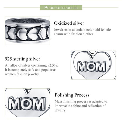 100% 925 Sterling Silver Mom I Love You Forever Heart Charm Pendant fit Women Bracelet & Necklace Jewelry Gift SCC649
