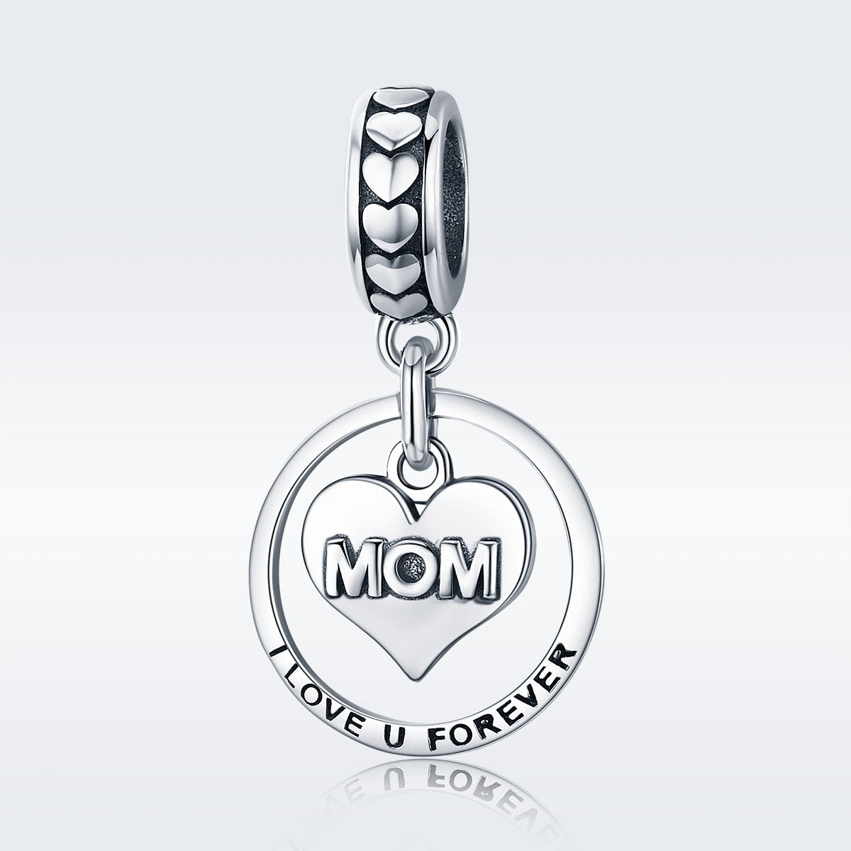 100% 925 Sterling Silver Mom I Love You Forever Heart Charm Pendant fit Women Bracelet & Necklace Jewelry Gift SCC649