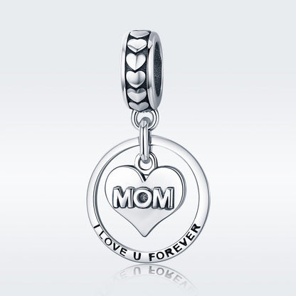 100% 925 Sterling Silver Mom I Love You Forever Heart Charm Pendant fit Women Bracelet & Necklace Jewelry Gift SCC649