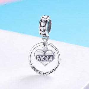 100% 925 Sterling Silver Mom I Love You Forever Heart Charm Pendant fit Women Bracelet & Necklace Jewelry Gift SCC649