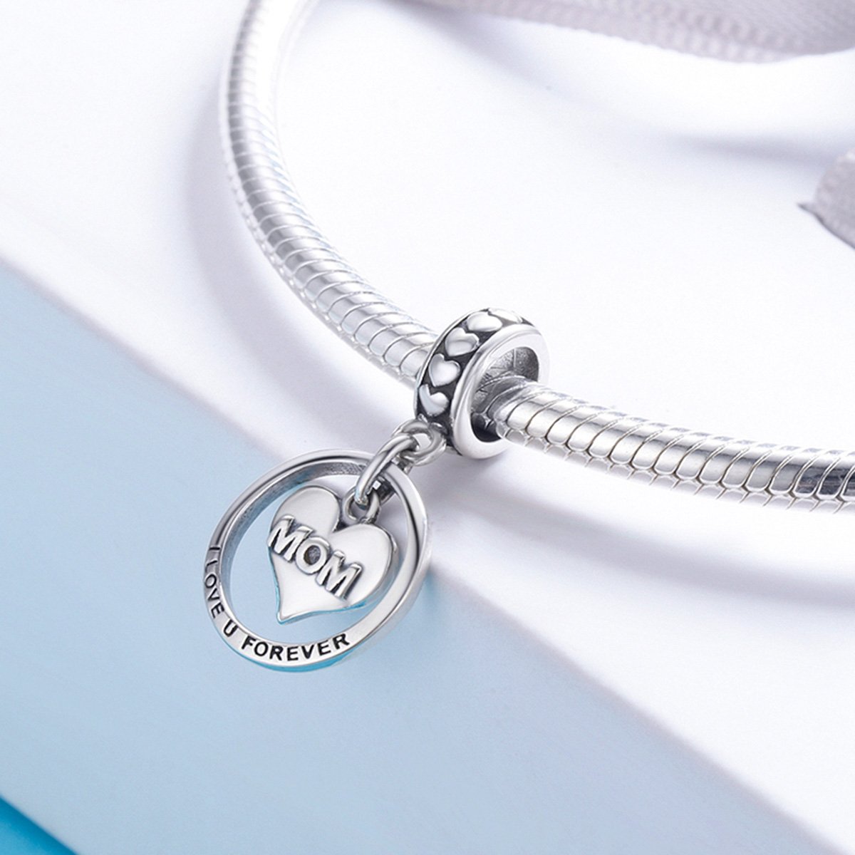 100% 925 Sterling Silver Mom I Love You Forever Heart Charm Pendant fit Women Bracelet & Necklace Jewelry Gift SCC649