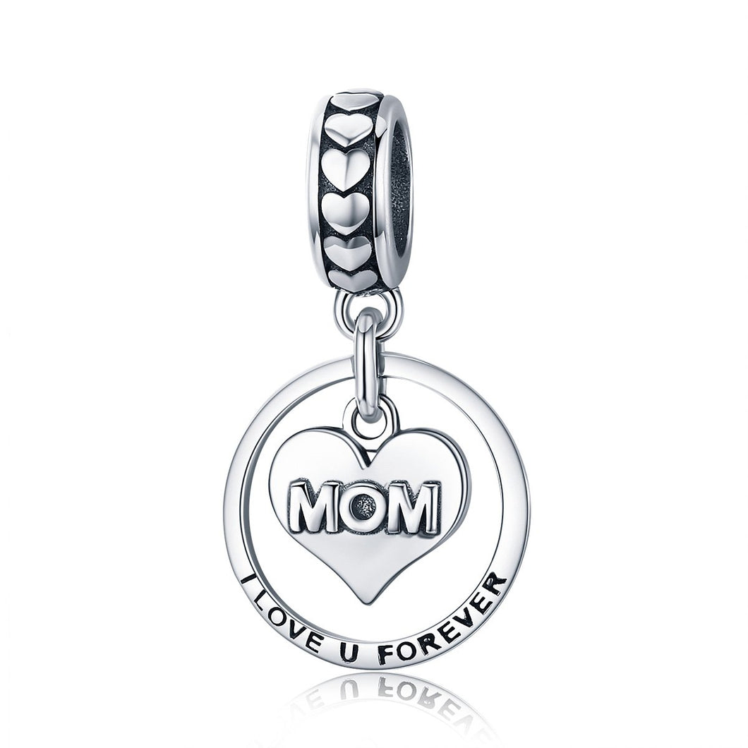 100% 925 Sterling Silver Mom I Love You Forever Heart Charm Pendant fit Women Bracelet & Necklace Jewelry Gift SCC649