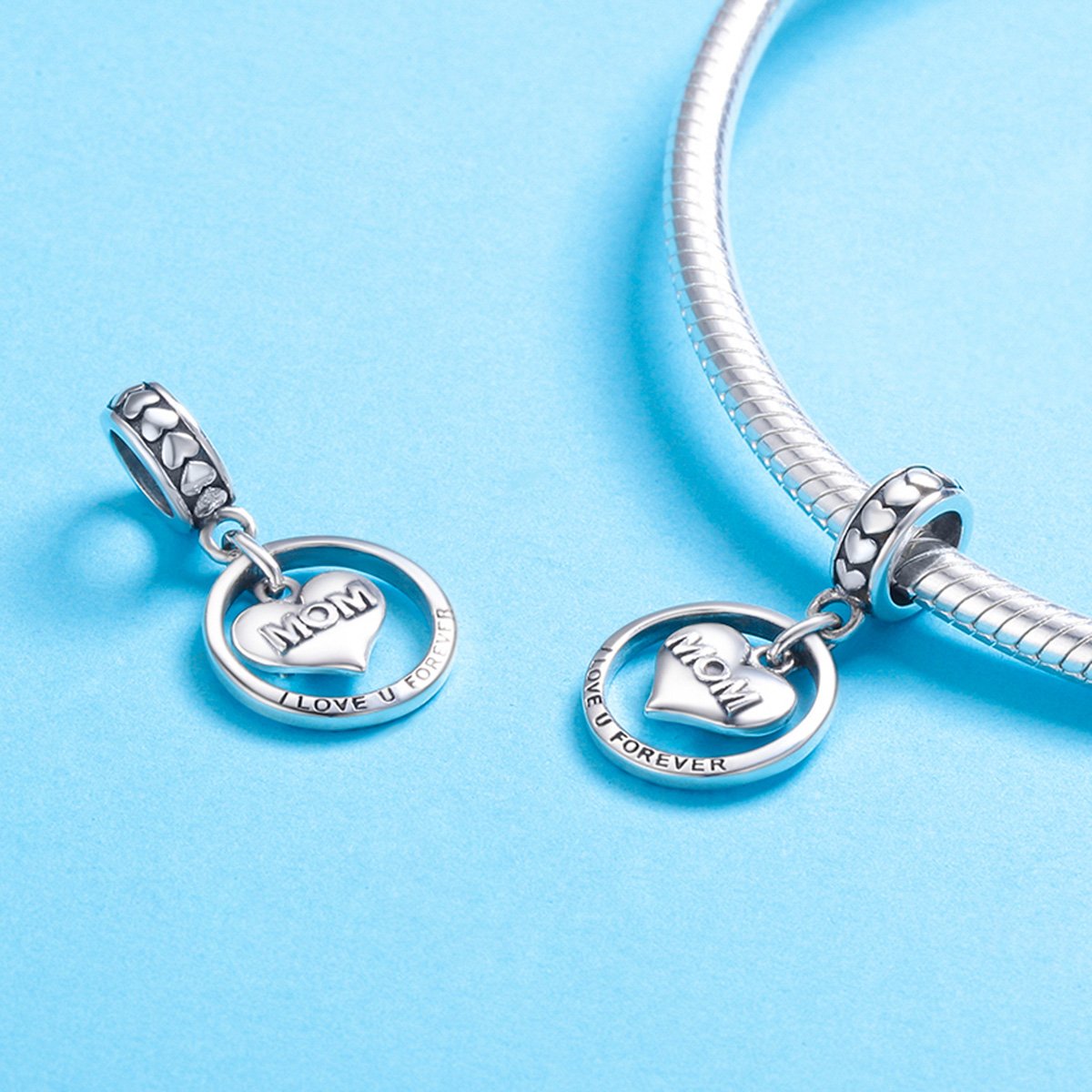 100% 925 Sterling Silver Mom I Love You Forever Heart Charm Pendant fit Women Bracelet & Necklace Jewelry Gift SCC649
