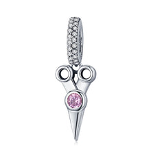 Load image into Gallery viewer, Genuine 925 Sterling Silver Tools Scissor Pink CZ Pendant Charm fit Bracelet &amp; Necklaces Sterling Silver Jewelry SCC656