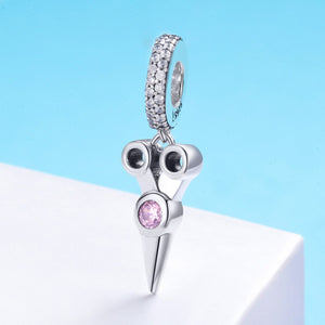 Genuine 925 Sterling Silver Tools Scissor Pink CZ Pendant Charm fit Bracelet & Necklaces Sterling Silver Jewelry SCC656