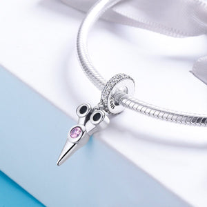 Genuine 925 Sterling Silver Tools Scissor Pink CZ Pendant Charm fit Bracelet & Necklaces Sterling Silver Jewelry SCC656