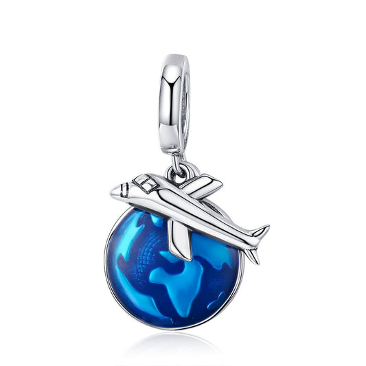New Arrival 925 Sterling Silver Travel Around World Plane Charm Pendant fit Women Bracelet & Necklaces Jewelry SCC664