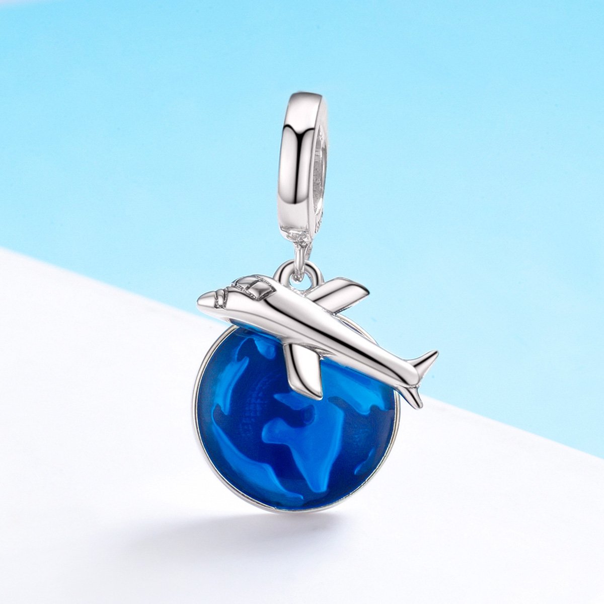 Pandora Compatible Blue World Globe Plane Dangling Charm – Be