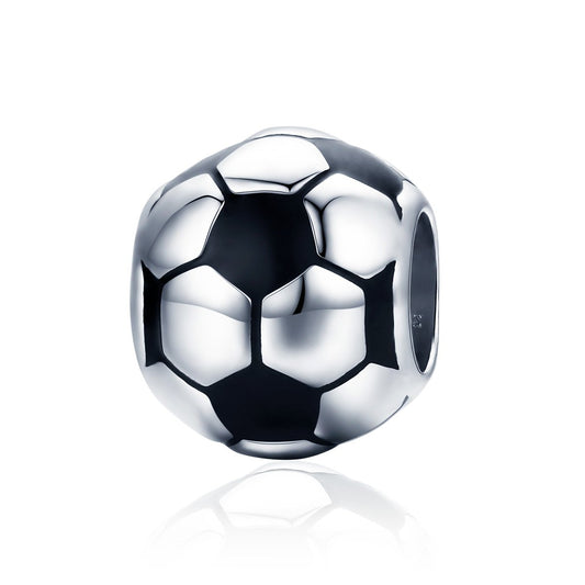 Genuine 100% 925 Sterling Silver Sport Football Love Ball Charm Beads fit Women Bracelet & Necklaces Jewelry SCC666