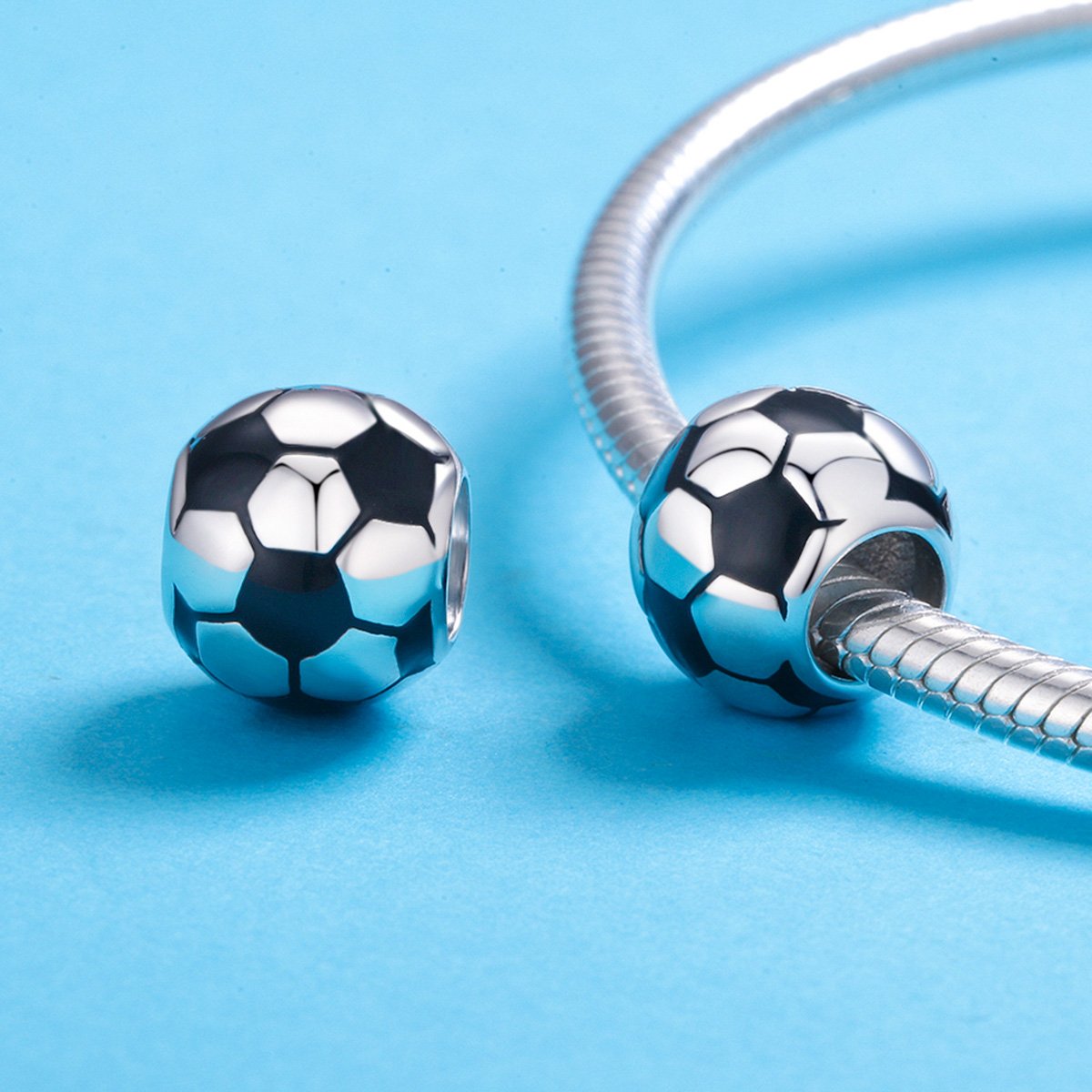 Genuine 100% 925 Sterling Silver Sport Football Love Ball Charm Beads fit Women Bracelet & Necklaces Jewelry SCC666
