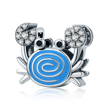 Load image into Gallery viewer, Real 925 Sterling Silver Funny Crab Clear CZ Blue Enamel Charm Beads fit Women Bracelets &amp; Necklaces DIY Jewelry SCC682