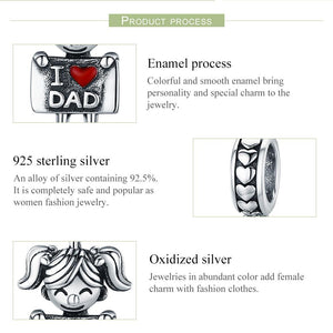 Authentic 925 Sterling Silver I Love Dad Mom Lovely Girl Charm Pendant fit Charm Bracelet & Necklaces Jewelry SCC690
