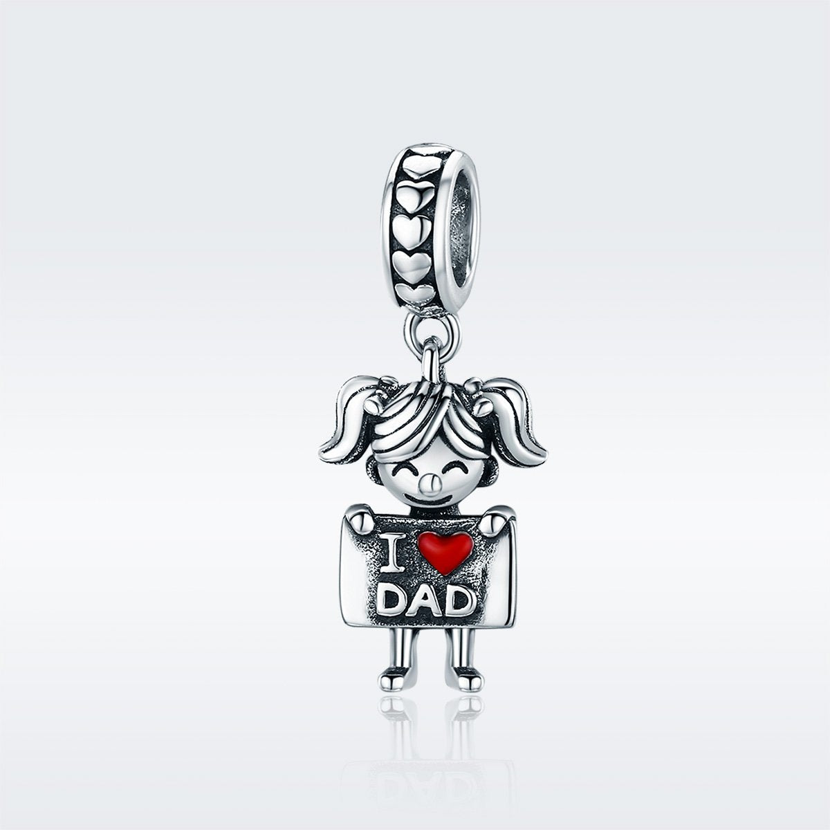 Authentic 925 Sterling Silver I Love Dad Mom Lovely Girl Charm Pendant fit Charm Bracelet & Necklaces Jewelry SCC690