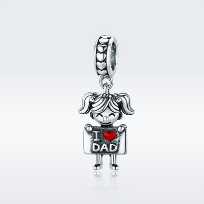 Authentic 925 Sterling Silver I Love Dad Mom Lovely Girl Charm Pendant fit Charm Bracelet & Necklaces Jewelry SCC690