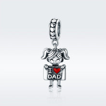 Load image into Gallery viewer, Authentic 925 Sterling Silver I Love Dad Mom Lovely Girl Charm Pendant fit Charm Bracelet &amp; Necklaces Jewelry SCC690