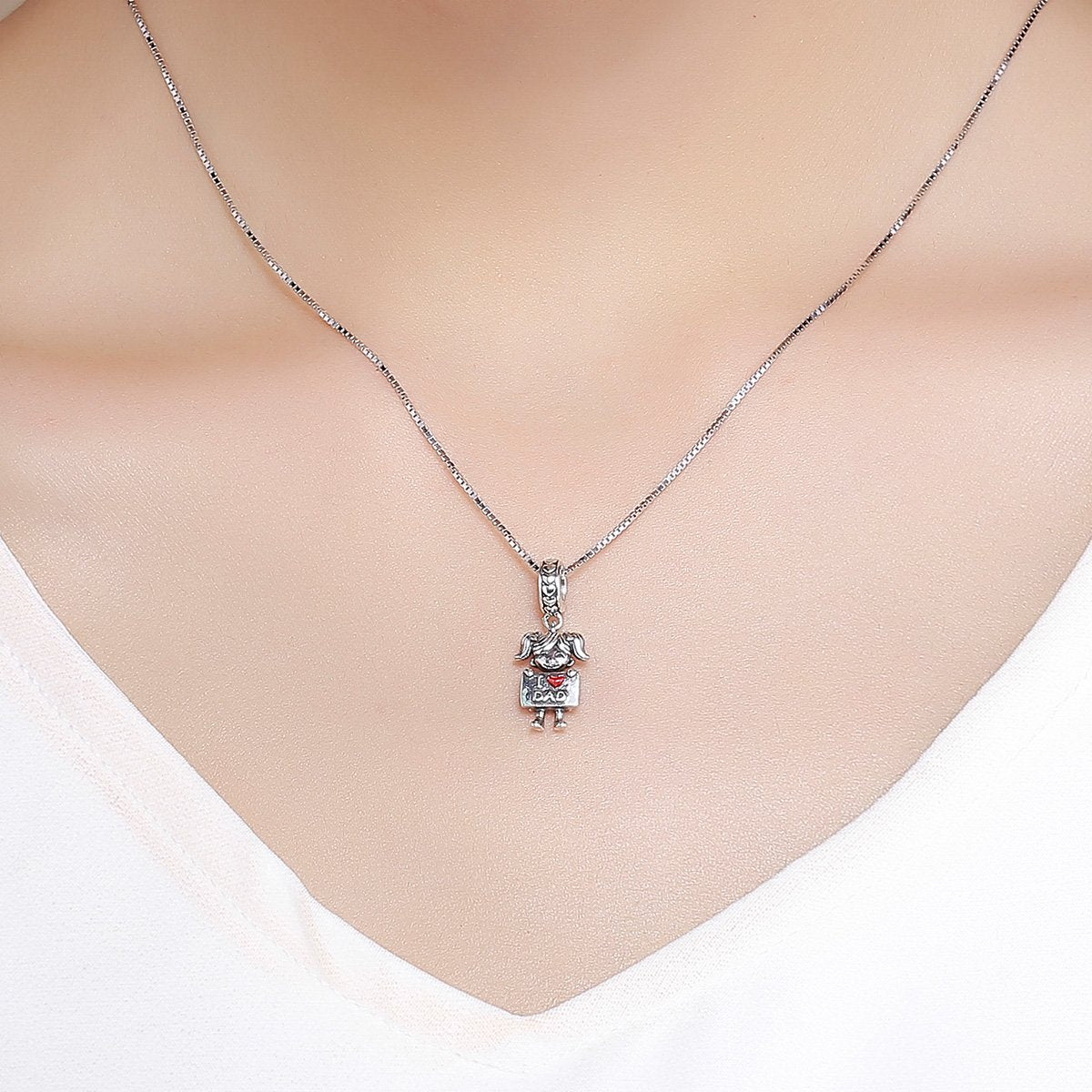 Authentic 925 Sterling Silver I Love Dad Mom Lovely Girl Charm Pendant fit Charm Bracelet & Necklaces Jewelry SCC690