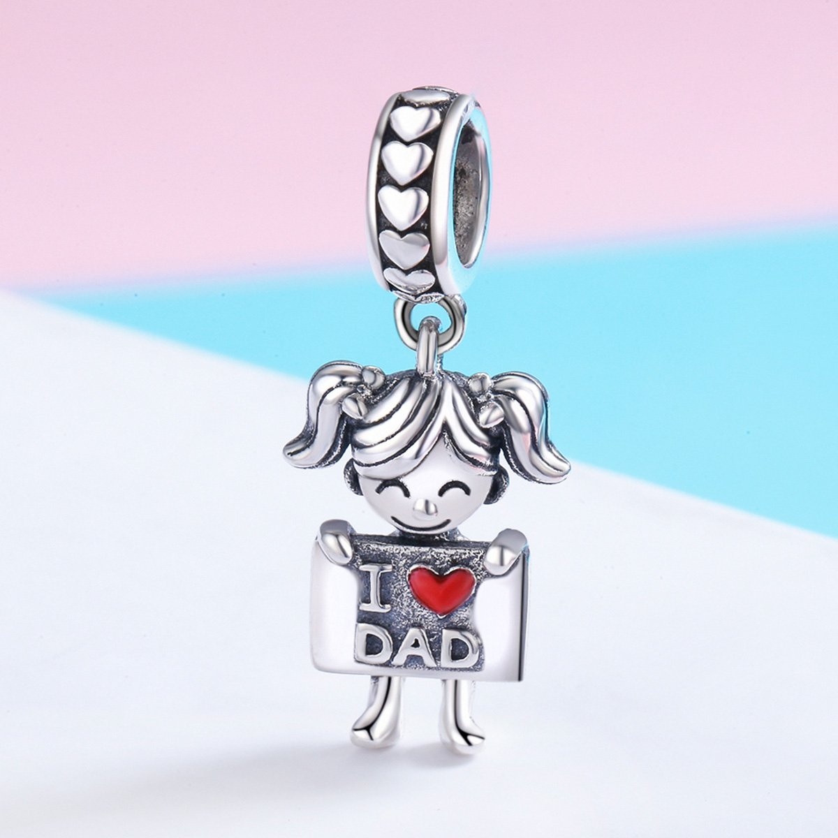 Authentic 925 Sterling Silver I Love Dad Mom Lovely Girl Charm Pendant fit Charm Bracelet & Necklaces Jewelry SCC690