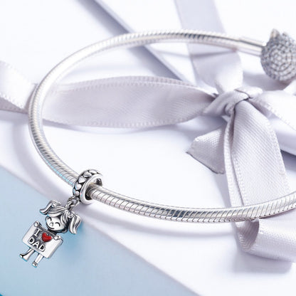 Authentic 925 Sterling Silver I Love Dad Mom Lovely Girl Charm Pendant fit Charm Bracelet & Necklaces Jewelry SCC690