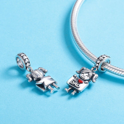 Authentic 925 Sterling Silver I Love Dad Mom Lovely Girl Charm Pendant fit Charm Bracelet & Necklaces Jewelry SCC690