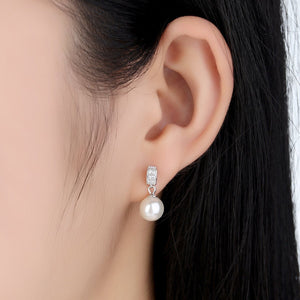 925 Sterling Silver Stud Earrlings with Dangle Shell Pearl CZ Gems for Women SCE006