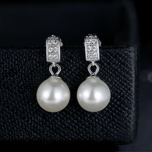Load image into Gallery viewer, 925 Sterling Silver Stud Earrlings with Dangle Shell Pearl CZ Gems for Women SCE006