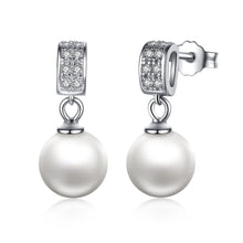 Load image into Gallery viewer, 925 Sterling Silver Stud Earrlings with Dangle Shell Pearl CZ Gems for Women SCE006