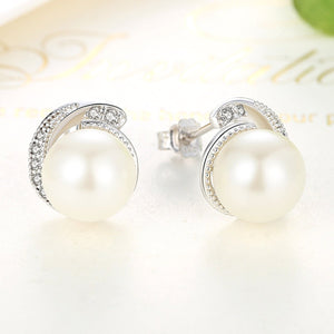 925 Sterling Silver Pearl with Push-back Stud Earrings For Women Wedding Fashion Jewelry SCE021