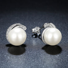 Load image into Gallery viewer, 925 Sterling Silver Pearl with Push-back Stud Earrings For Women Wedding Fashion Jewelry SCE021