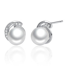 Load image into Gallery viewer, 925 Sterling Silver Pearl with Push-back Stud Earrings For Women Wedding Fashion Jewelry SCE021