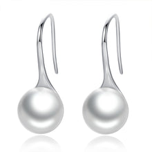 Load image into Gallery viewer, 925 Sterling Silver Elegant Round Simulated Pure Love Pearl Drop Earrings for Women Fine Jewelry Brincos SCE037