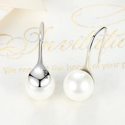 925 Sterling Silver Elegant Round Simulated Pure Love Pearl Drop Earrings for Women Fine Jewelry Brincos SCE037