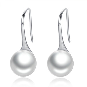 925 Sterling Silver Elegant Round Simulated Pure Love Pearl Drop Earrings for Women Fine Jewelry Brincos SCE037