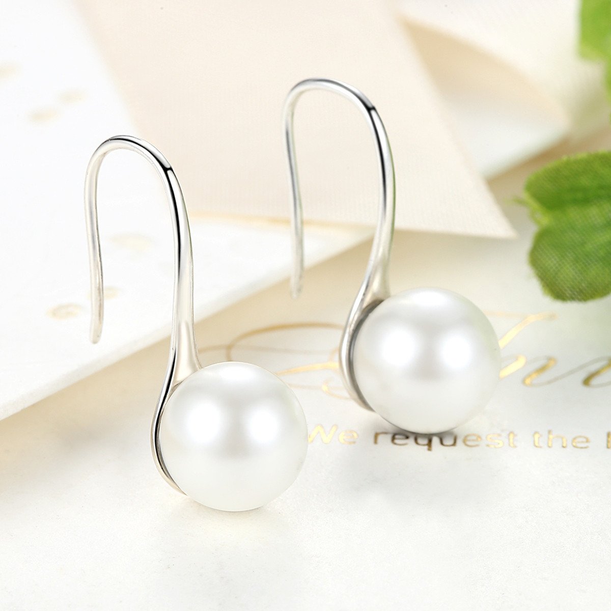 925 Sterling Silver Elegant Round Simulated Pure Love Pearl Drop Earrings for Women Fine Jewelry Brincos SCE037