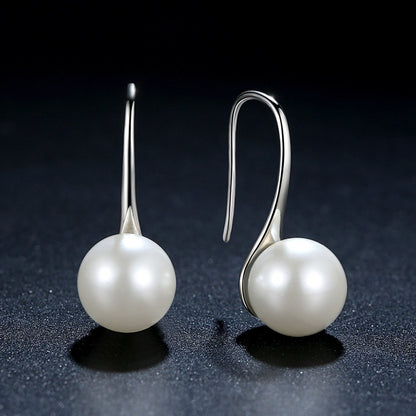 925 Sterling Silver Elegant Round Simulated Pure Love Pearl Drop Earrings for Women Fine Jewelry Brincos SCE037