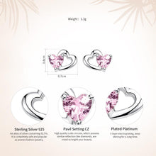 Load image into Gallery viewer, 925 Sterling Silver Double Heart to Heart Pink CZ Stud Earrings for Women Fine Jewelry SCE090