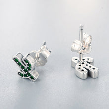 Load image into Gallery viewer, 925 Sterling Silver Dazzling Green Cactus Crystal Stud Earrings for Women Authentic Silver Jewelry SCE097