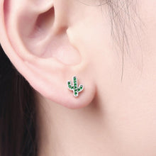 Load image into Gallery viewer, 925 Sterling Silver Dazzling Green Cactus Crystal Stud Earrings for Women Authentic Silver Jewelry SCE097