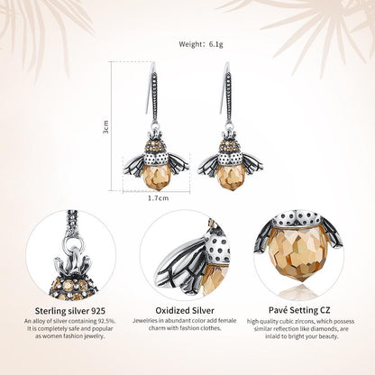 925 Sterling Silver Lovely Orange Bee Animal Drop Earrings for Women Fine Jewelry Gift SCE149