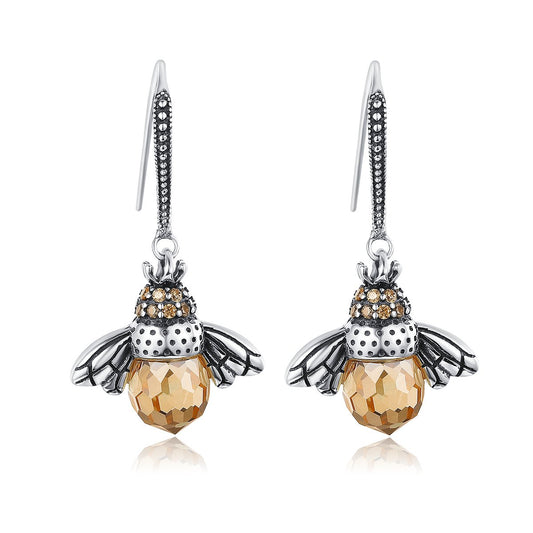925 Sterling Silver Lovely Orange Bee Animal Drop Earrings for Women Fine Jewelry Gift SCE149