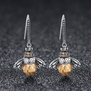 925 Sterling Silver Lovely Orange Bee Animal Drop Earrings for Women Fine Jewelry Gift SCE149